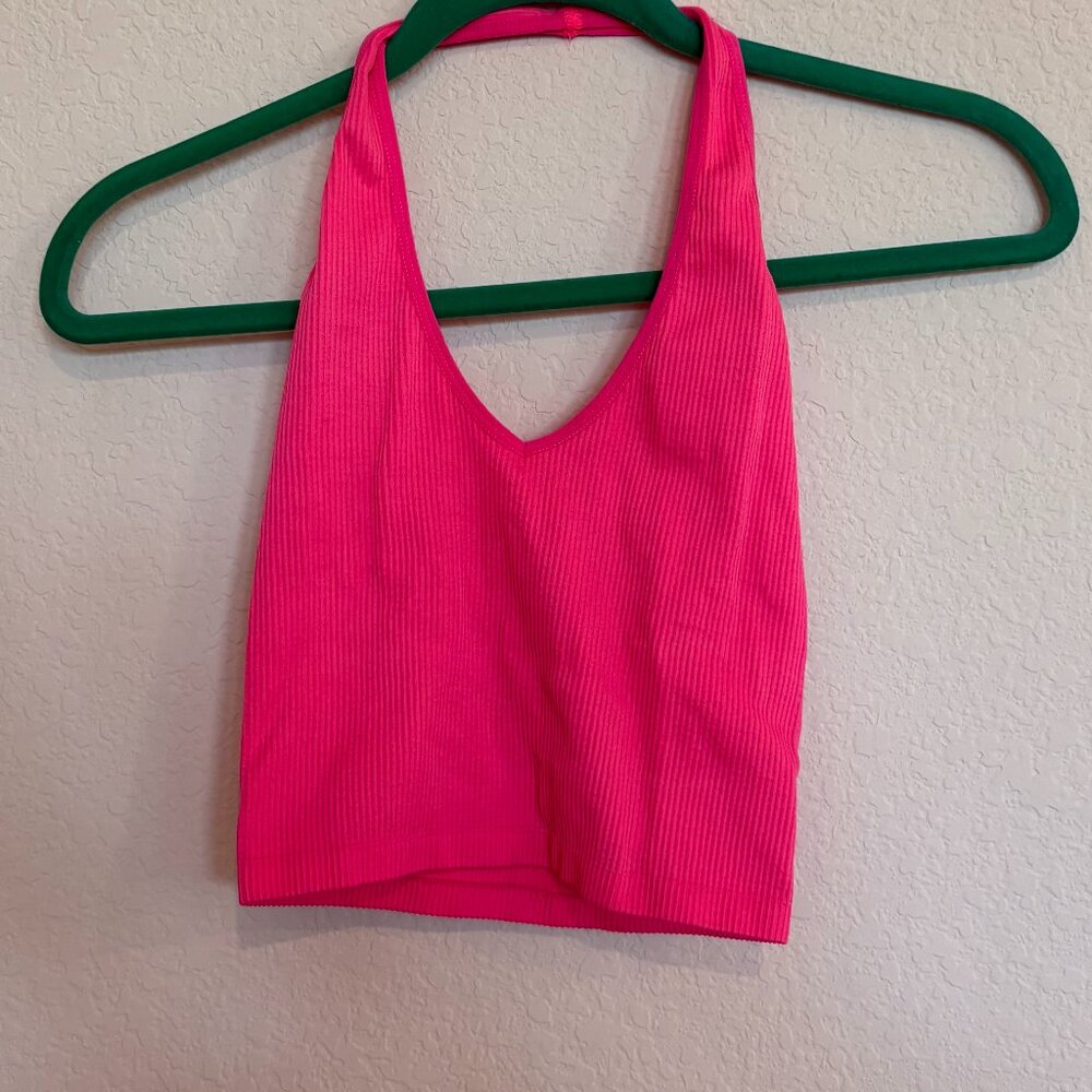 Urban Outfitters Out From Under Jackie Seamless Crop Halter Top Hot Pink